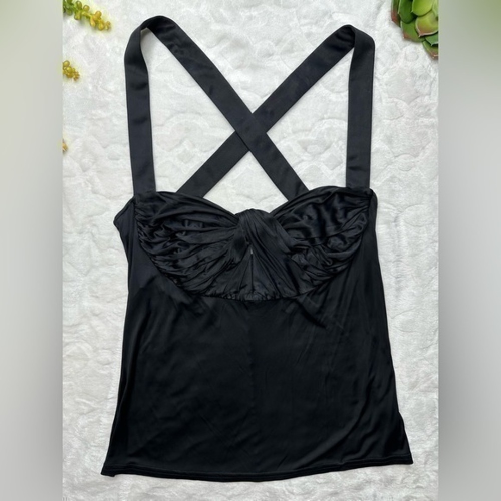 Versace Twist Balconet Keyhole Bust Criss Cross Black Cami Tank Top Womens EU 44